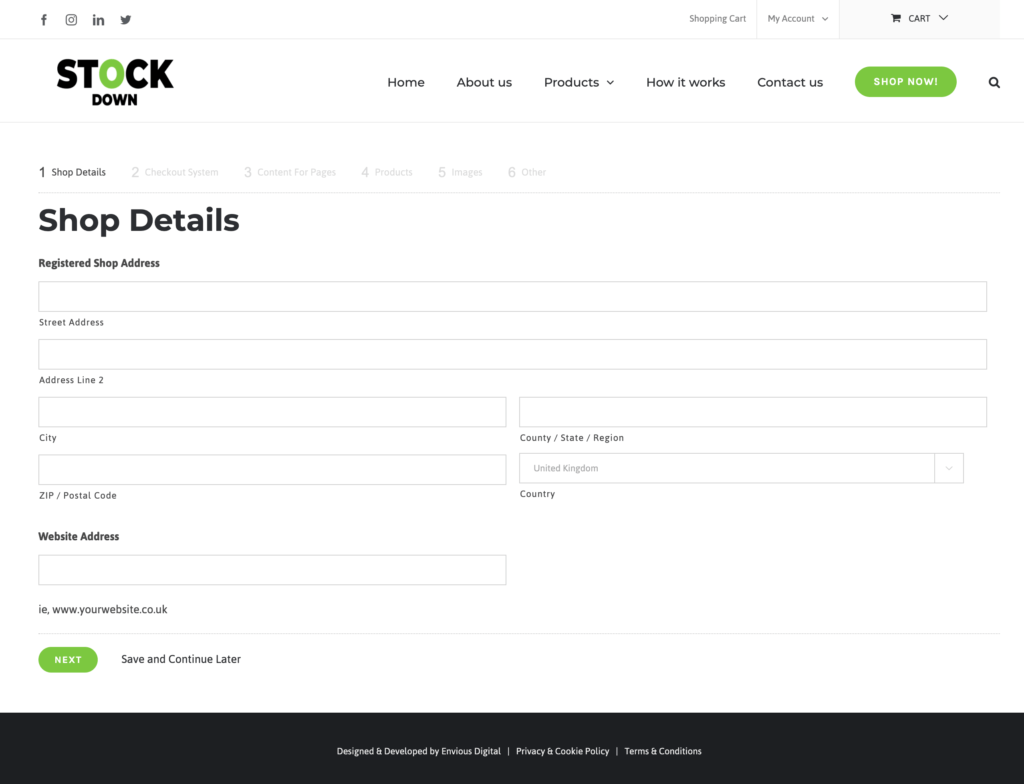 Stockdown Shop Form