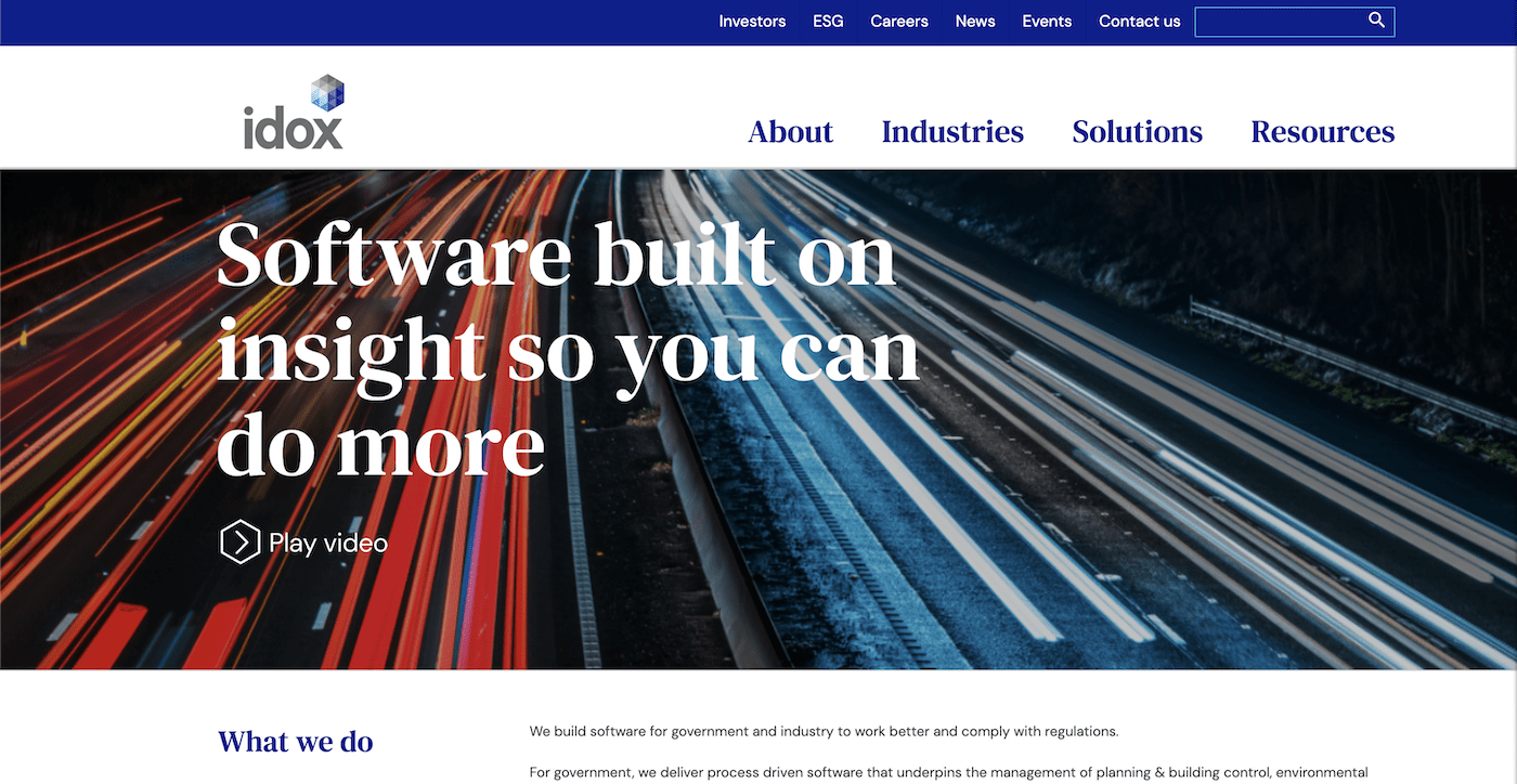 Idox group home page wordpress design